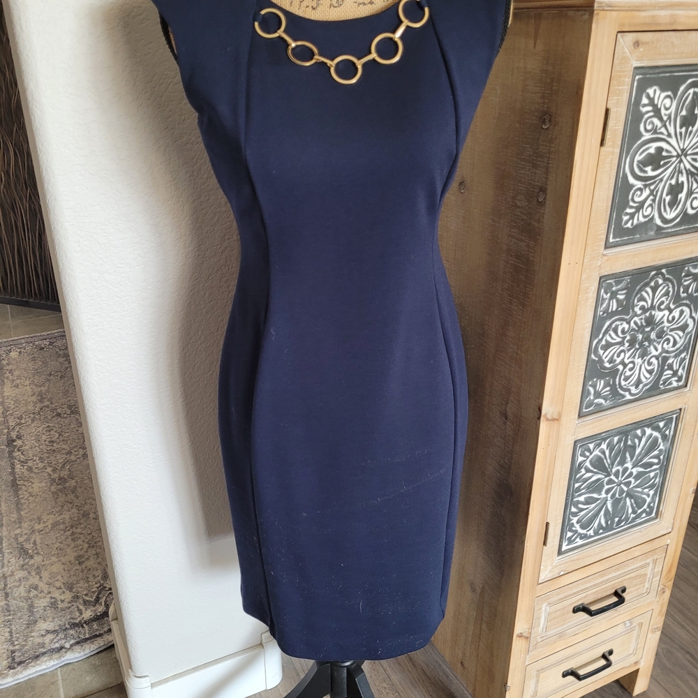 Navy Sheath Dress - Classic Women's Work Dress